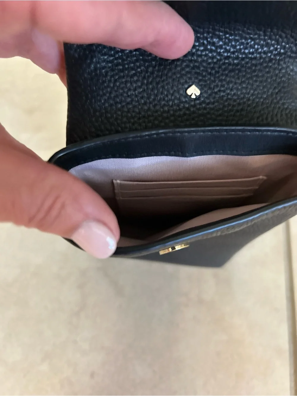 kate spade black pebbled leather phone crossbody with gold chain